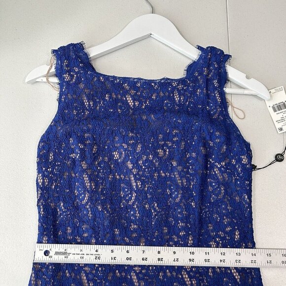 Adrianna Papell Womens Dress 4 Blue Lace Overlay Sheath Evening Modest Elegant - Picture 6 of 14